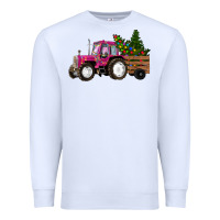 White Pink Christmas Farm Tractor Premium Sweatshirt - RanaPortraitStore