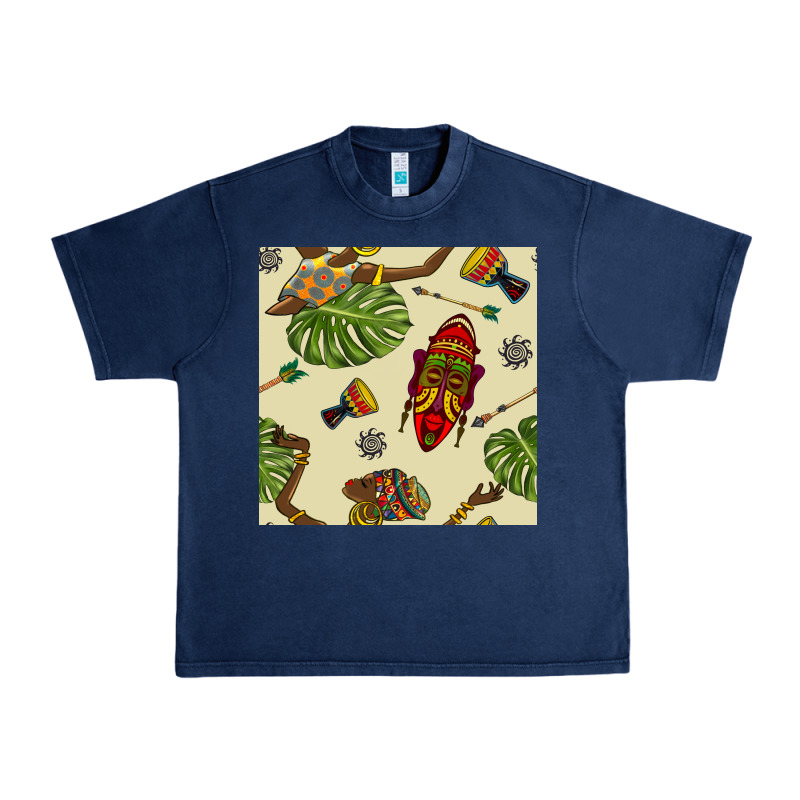 African Woman And Mask Seamless Pattern Urban Heavy Tee by BundleAndBundleShop | Teevron