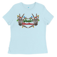 Baby Blue spooky christmas skeleton hands Ladies Tee - FaDigitalArtStudio