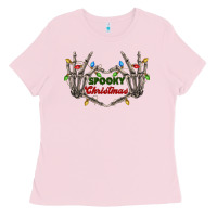 Bubblegum Pink spooky christmas skeleton hands Ladies Tee - FaDigitalArtStudio