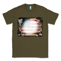 Army Green American Flag Cowhide Leopard Bleach Effect Classic Tee - CowCowDesign