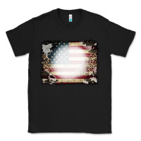 Black American Flag Cowhide Leopard Bleach Effect Classic Tee - CowCowDesign