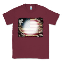 Burgundy American Flag Cowhide Leopard Bleach Effect Classic Tee - CowCowDesign