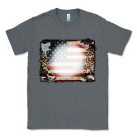 Charcoal Heather American Flag Cowhide Leopard Bleach Effect Classic Tee - CowCowDesign
