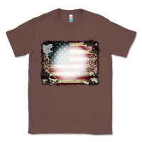 Chestnut American Flag Cowhide Leopard Bleach Effect Classic Tee - CowCowDesign