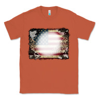 Copper American Flag Cowhide Leopard Bleach Effect Classic Tee - CowCowDesign