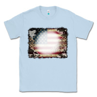 Dusty Blue American Flag Cowhide Leopard Bleach Effect Classic Tee - CowCowDesign
