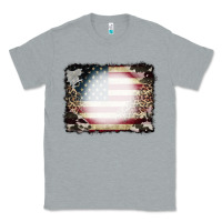 Heather Grey American Flag Cowhide Leopard Bleach Effect Classic Tee - CowCowDesign