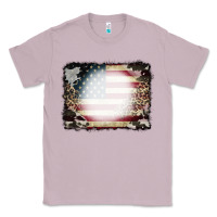 Lilac American Flag Cowhide Leopard Bleach Effect Classic Tee - CowCowDesign