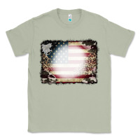 Matcha American Flag Cowhide Leopard Bleach Effect Classic Tee - CowCowDesign