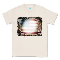 Natural American Flag Cowhide Leopard Bleach Effect Classic Tee - CowCowDesign