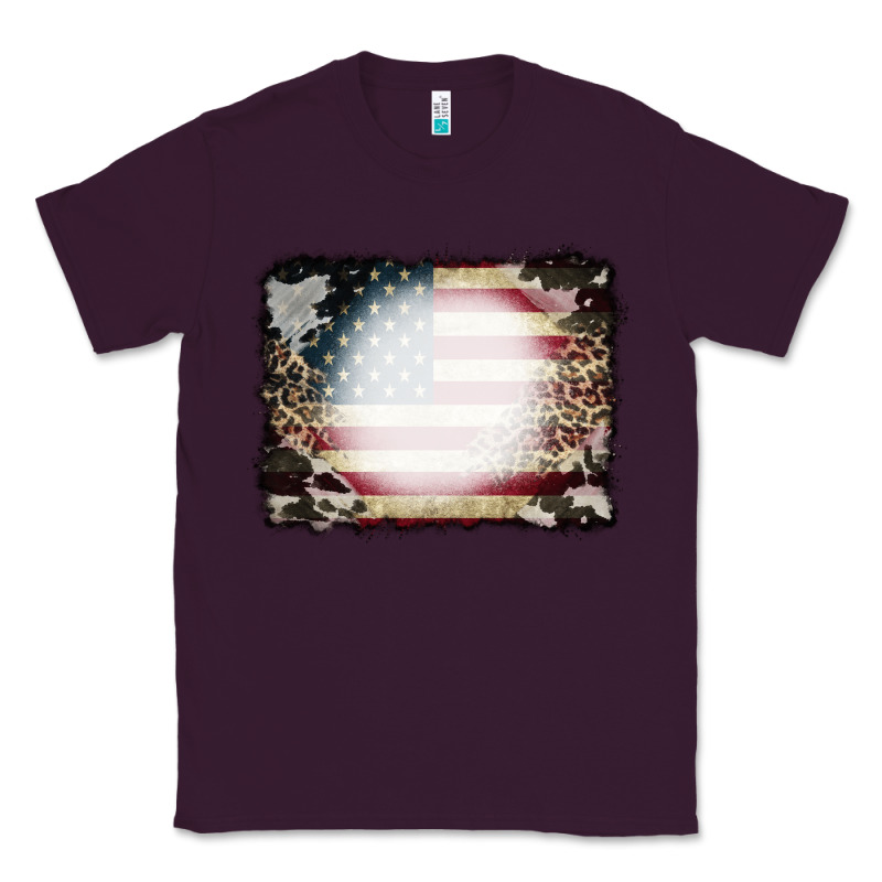 American Flag Cowhide Leopard Bleach Effect Classic Tee by CowCowDesign | Teevron
