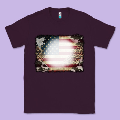 American Flag Cowhide Leopard Bleach Effect Classic Tee Designed By Cowcowdesign