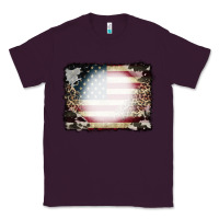 Plum American Flag Cowhide Leopard Bleach Effect Classic Tee - CowCowDesign