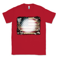Red American Flag Cowhide Leopard Bleach Effect Classic Tee - CowCowDesign