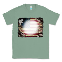 Sage American Flag Cowhide Leopard Bleach Effect Classic Tee - CowCowDesign