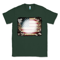 Sports Green American Flag Cowhide Leopard Bleach Effect Classic Tee - CowCowDesign