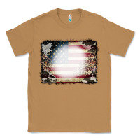 Toasted Coconut American Flag Cowhide Leopard Bleach Effect Classic Tee - CowCowDesign