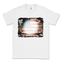 White American Flag Cowhide Leopard Bleach Effect Classic Tee - CowCowDesign