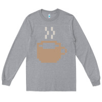 Heather Grey pixel coffee Long Sleeve Tee - linhVisuals