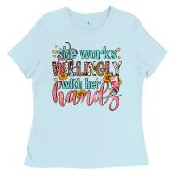 Baby Blue she works willingly with her hands Ladies Tee - FaDigitalArtStudio