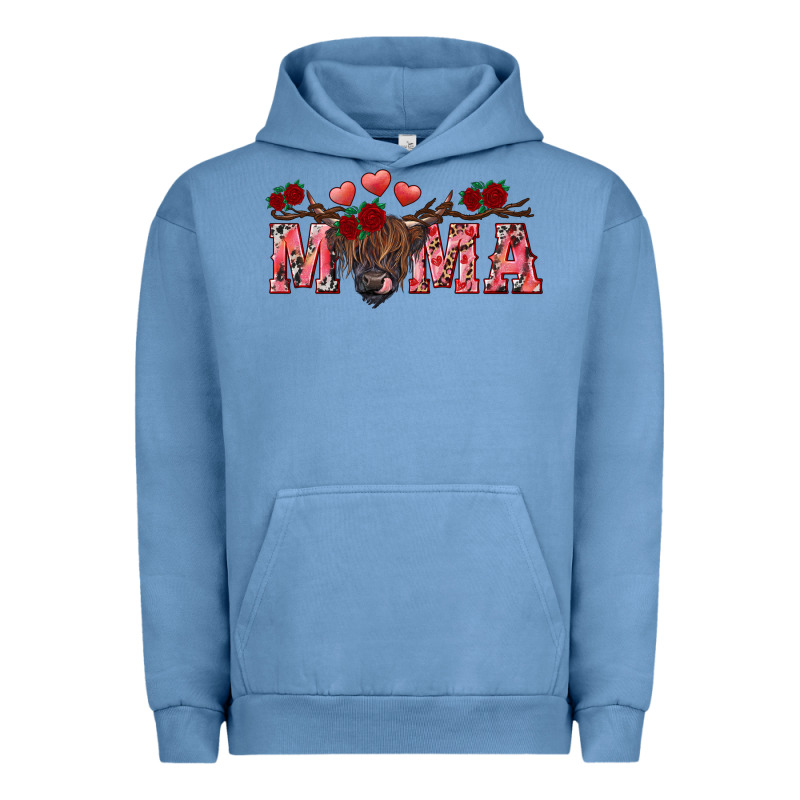 Valentine's Day Mama Black Highland Cow Urban Hoodie by RanaPortraitStore | Teevron