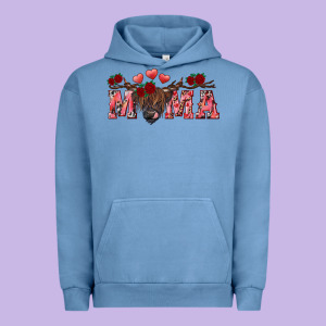 Valentine's Day Mama Black Highland Cow Urban Hoodie Designed By Ranaportraitstore