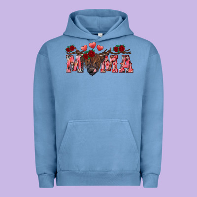 Valentine's Day Mama Black Highland Cow Urban Hoodie Designed By Ranaportraitstore
