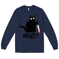Navy Halloween Cat With Knife What Long Sleeve Tee - linhVisuals