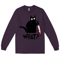 Plum Halloween Cat With Knife What Long Sleeve Tee - linhVisuals