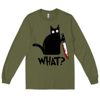 Army Green Halloween Cat With Knife What Long Sleeve Tee - linhVisuals