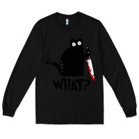 Black Halloween Cat With Knife What Long Sleeve Tee - linhVisuals