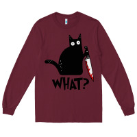 Burgundy Halloween Cat With Knife What Long Sleeve Tee - linhVisuals