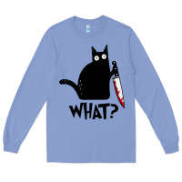 Colony Blue Halloween Cat With Knife What Long Sleeve Tee - linhVisuals