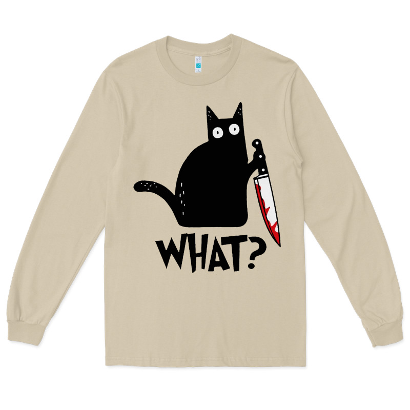 Halloween Cat With Knife What Long Sleeve Tee by linhVisuals | Teevron