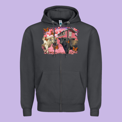 Valentine's Day Barn And Black Angus With Charolais Zipper Hoodie Designed By Ranaportraitstore