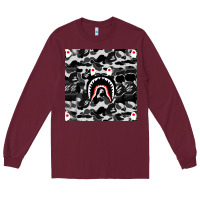 Burgundy Bape Shark Army Long Sleeve Tee - linhVisuals