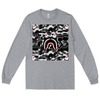 Heather Grey Bape Shark Army Long Sleeve Tee - linhVisuals