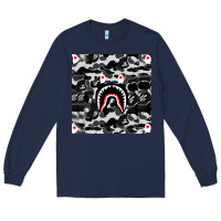 Navy Bape Shark Army Long Sleeve Tee - linhVisuals