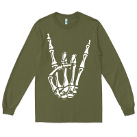 Army Green rock on skeleton hand Long Sleeve Tee - linhVisuals