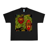 Black african masks and monstera leaf seamless pattern Urban Heavy Tee - BundleAndBundleShop