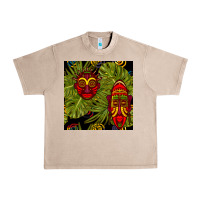 French Oak african masks and monstera leaf seamless pattern Urban Heavy Tee - BundleAndBundleShop