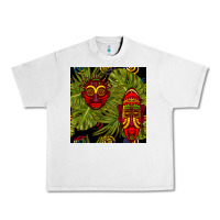 Lunar Rock african masks and monstera leaf seamless pattern Urban Heavy Tee - BundleAndBundleShop