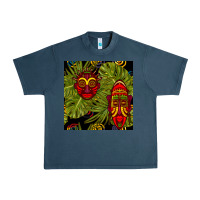 Midnight Navy african masks and monstera leaf seamless pattern Urban Heavy Tee - BundleAndBundleShop