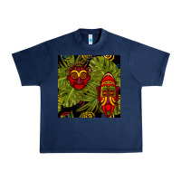 Navy african masks and monstera leaf seamless pattern Urban Heavy Tee - BundleAndBundleShop