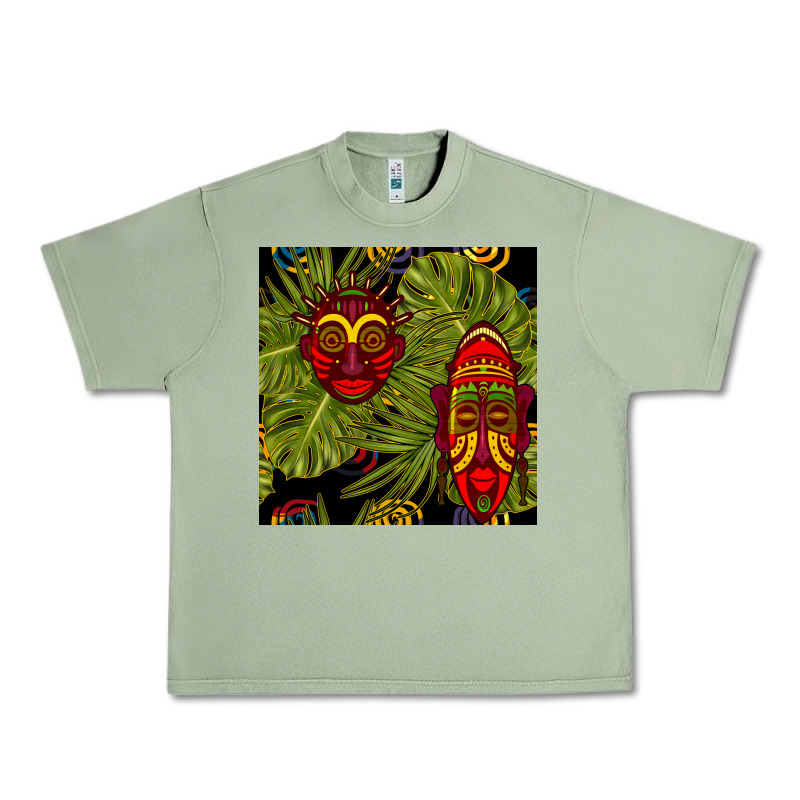 African Masks And Monstera Leaf Seamless Pattern Urban Heavy Tee by BundleAndBundleShop | Teevron