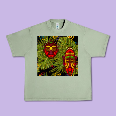 African Masks And Monstera Leaf Seamless Pattern Urban Heavy Tee Designed By Bundleandbundleshop