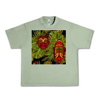 Oil Green african masks and monstera leaf seamless pattern Urban Heavy Tee - BundleAndBundleShop
