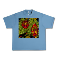 Pebble Blue african masks and monstera leaf seamless pattern Urban Heavy Tee - BundleAndBundleShop
