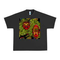 Pigment Black african masks and monstera leaf seamless pattern Urban Heavy Tee - BundleAndBundleShop